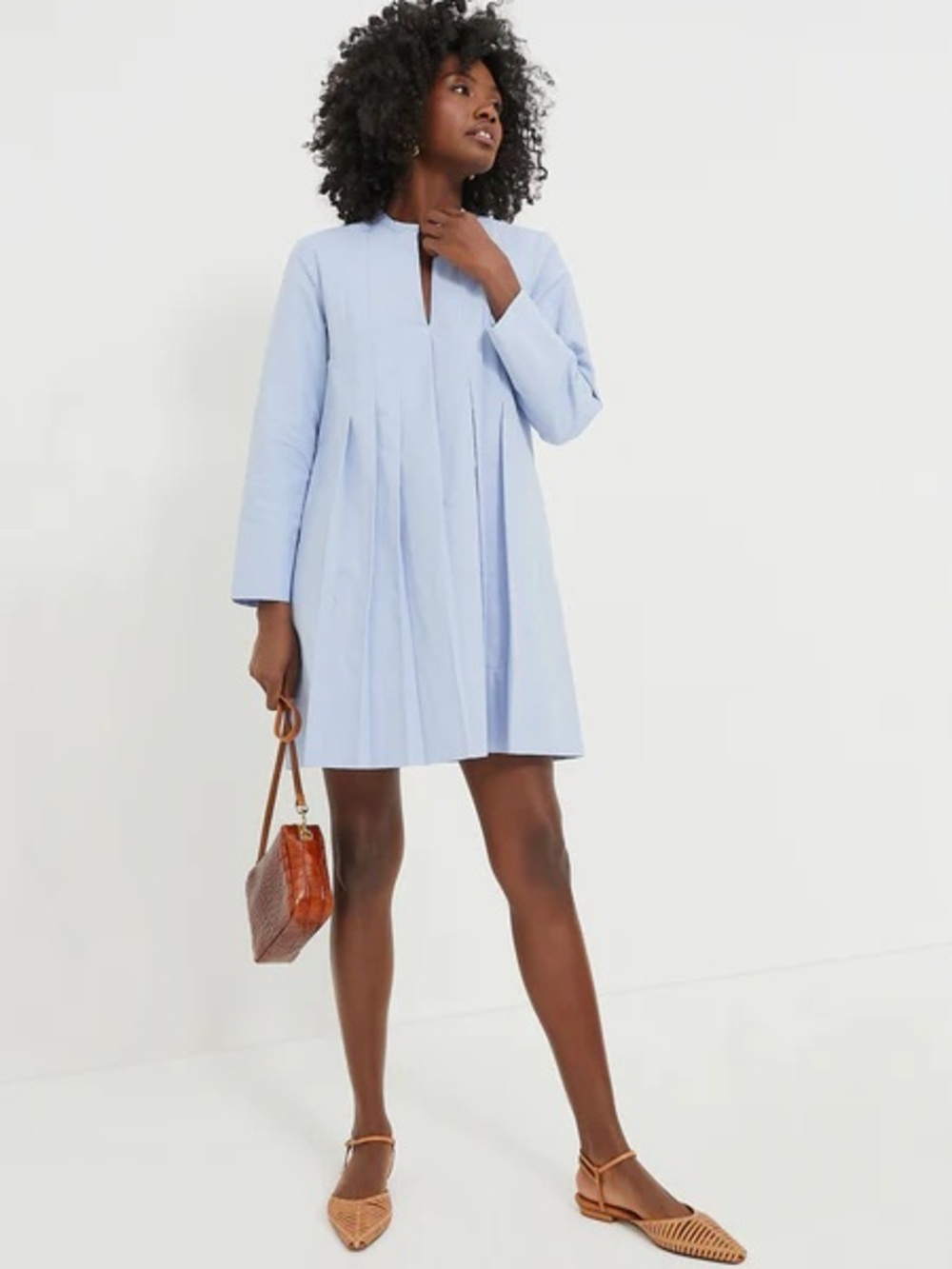 Tuckernuck Light Blue Pleated Long-Sleeve Mini Dress